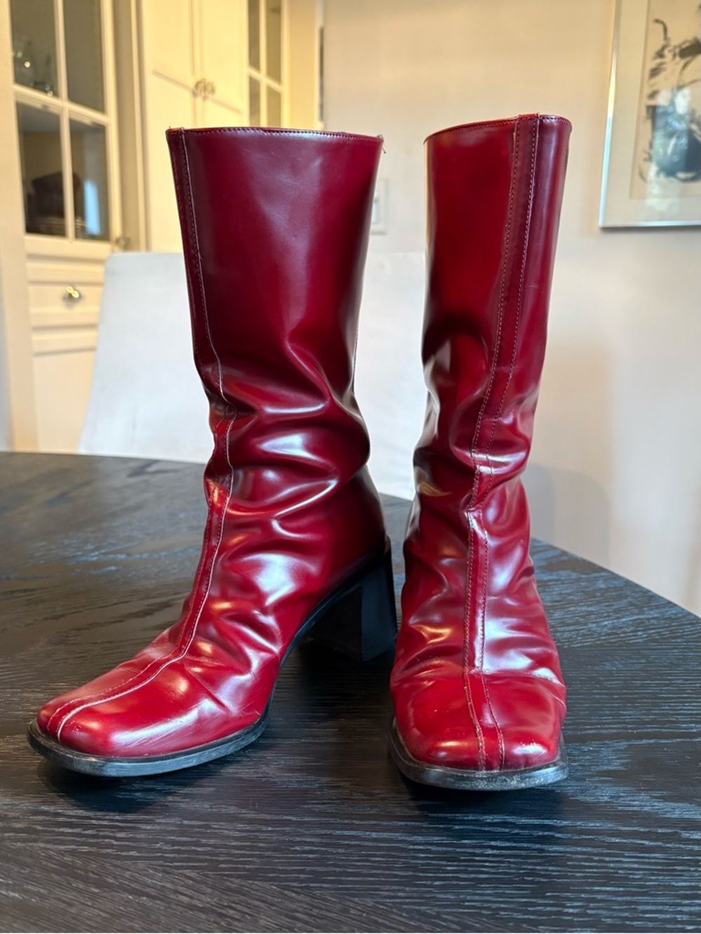 COACH Virginia J021 Burgundy Leather Square Toe Boots Made in Italy Size 6B